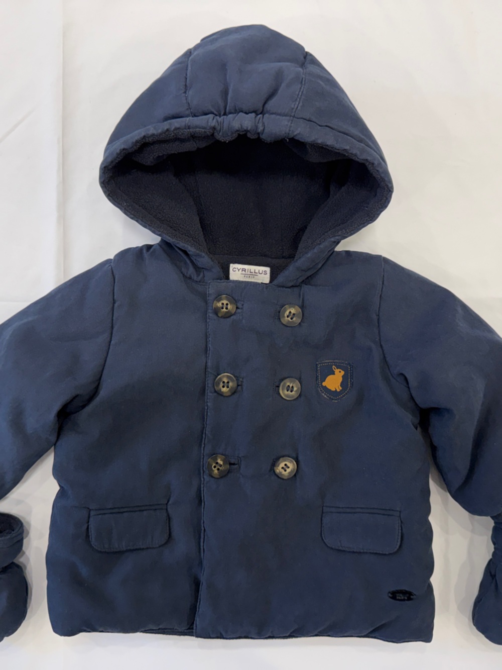 Cyrillus Dark Navy Hooded Double-Breasted Pea Coat with Mittens
